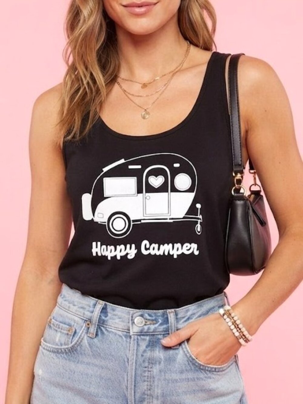 Black Happy Camper Graphic Tank Top